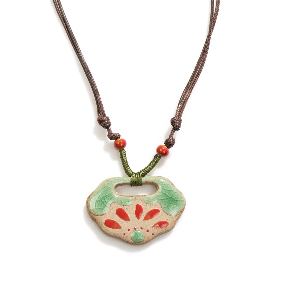 Handmade Ceramic Pendant Beads Necklace Retro
