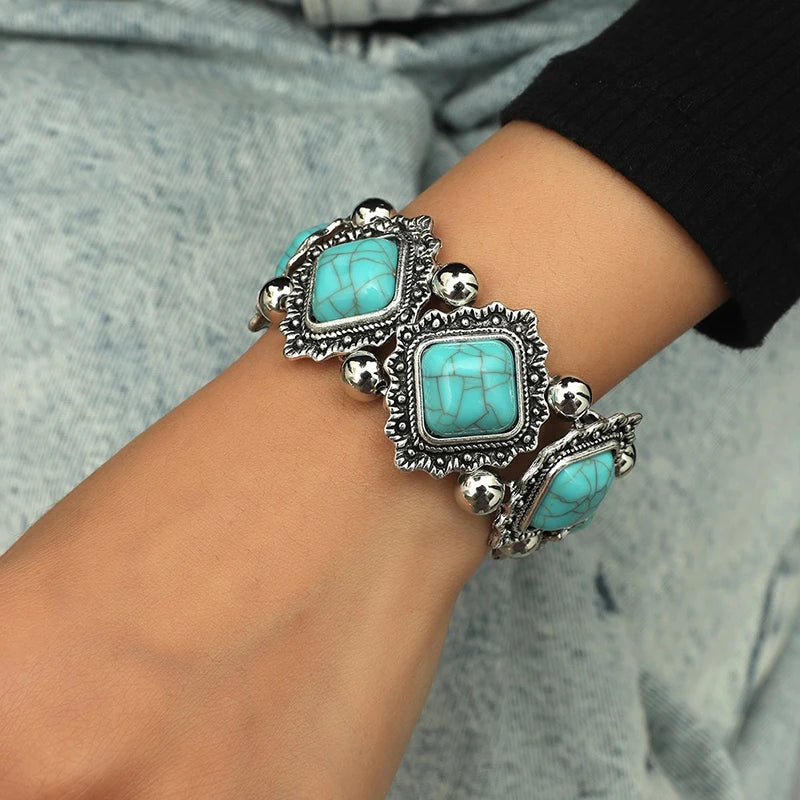 Stretchy Boho Bracelet with Acrylic Beads in Zinc Alloy Setting - Bold Statement