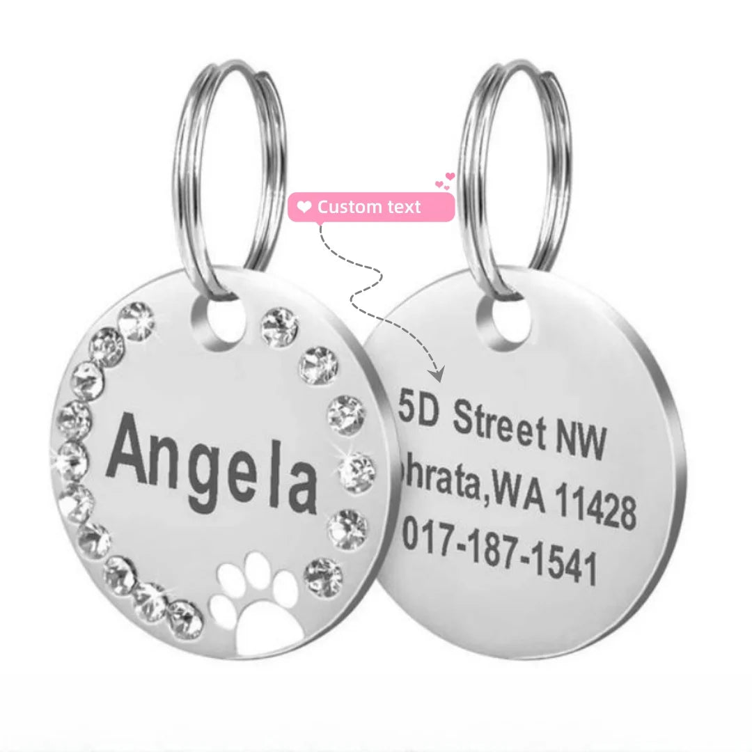 Stainless Steel Pet ID Tag with CZ Diamonds, in Multiple Colors
