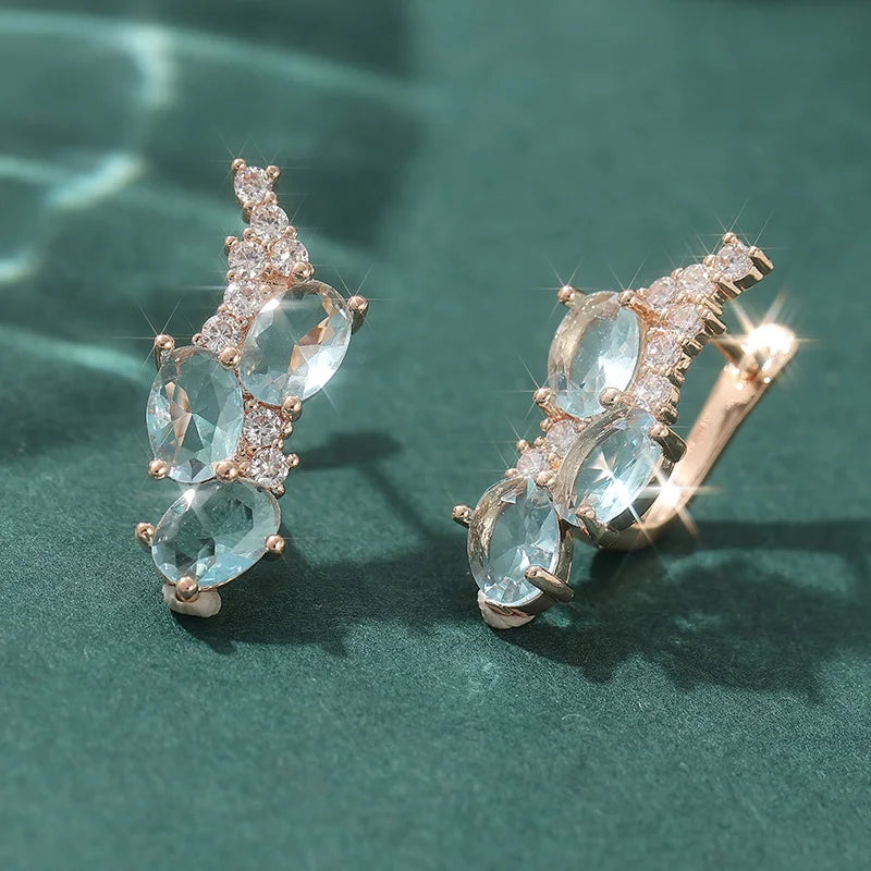 Clear Blue CZ KC Gold Plated Copper Earrings