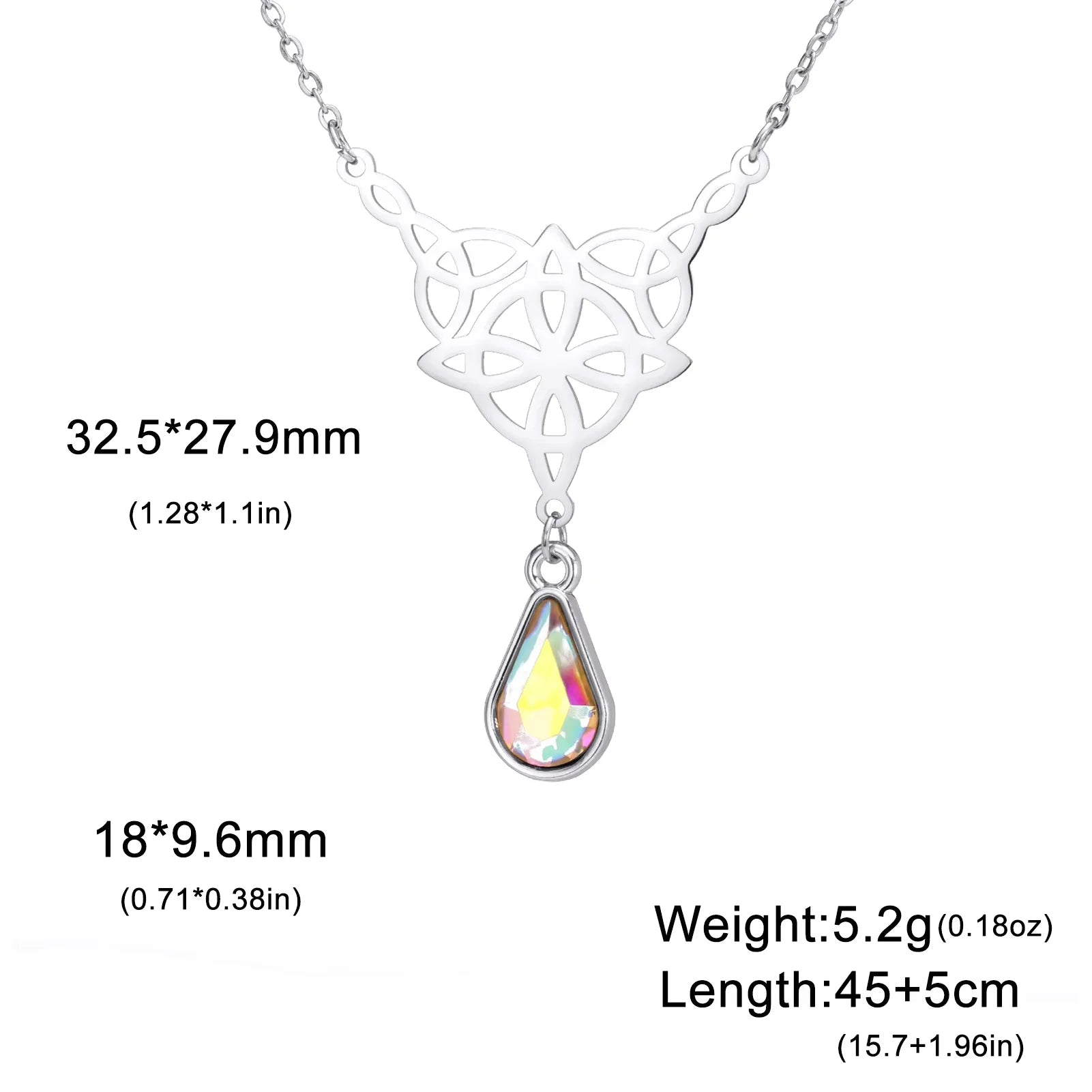 Celtic Knot Stainless Steel Drop Stone Pendant Necklace