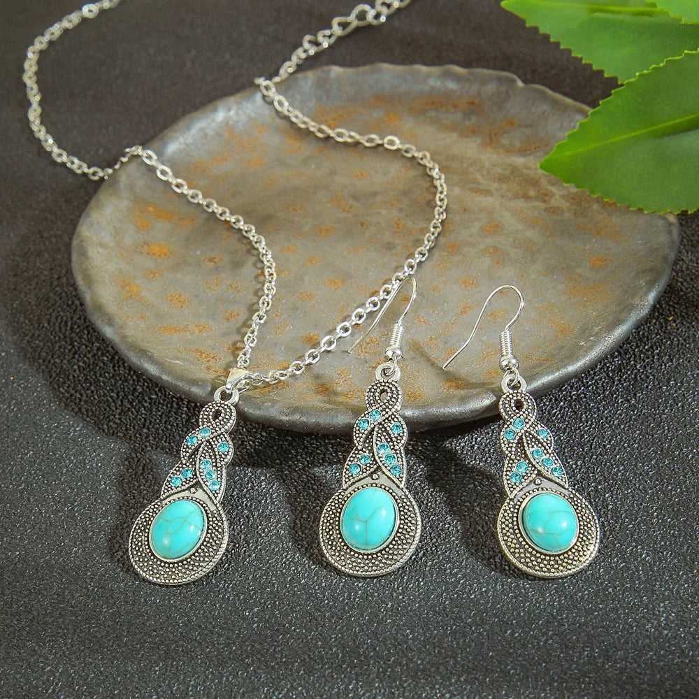 Alloy Sets of Bohemian Turquoise Earrings & Necklaces