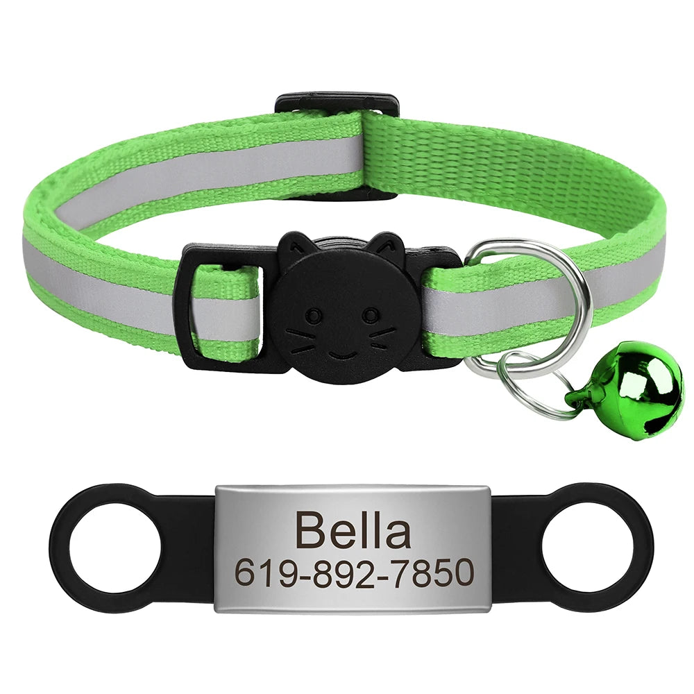 Reflective Fabric Pet Collar with Engravable ID Tag