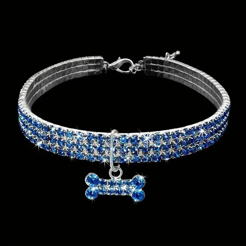 Bling Bone Pendant Collar, Pink/Blue/Silver