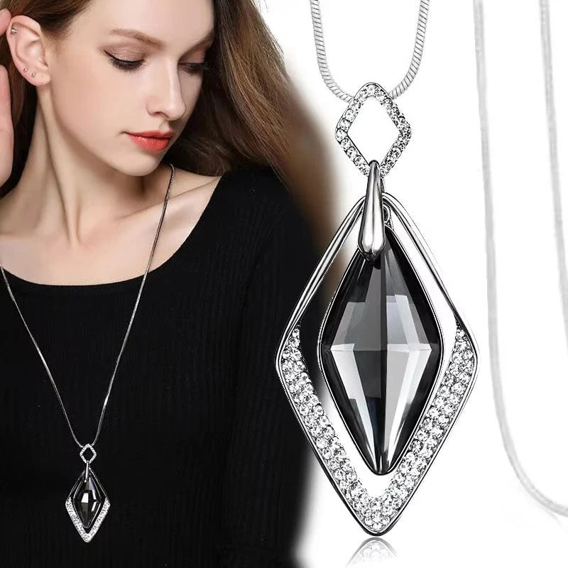 Selection of Bold Long Alloy Necklaces with Large Crystal Pendants