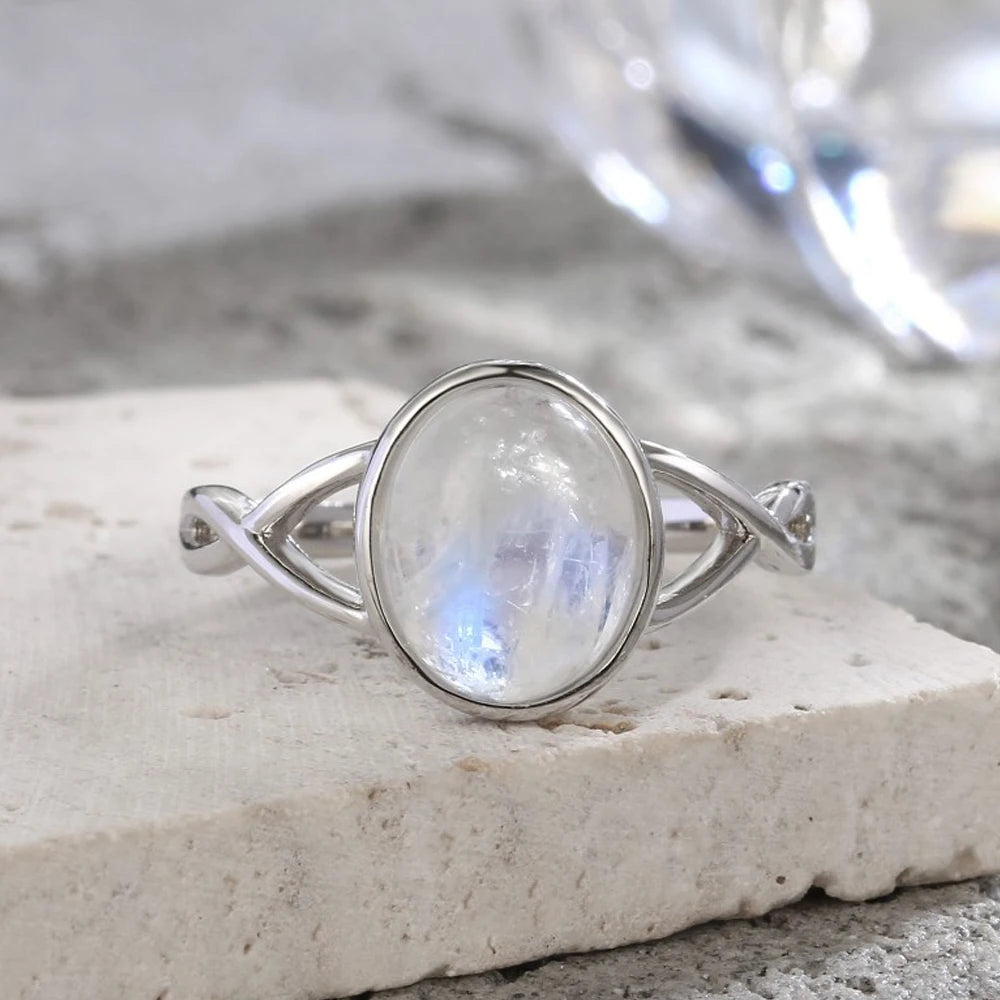 925 Sterling Silver Ring Natural 8-10mm Moonstone Ring