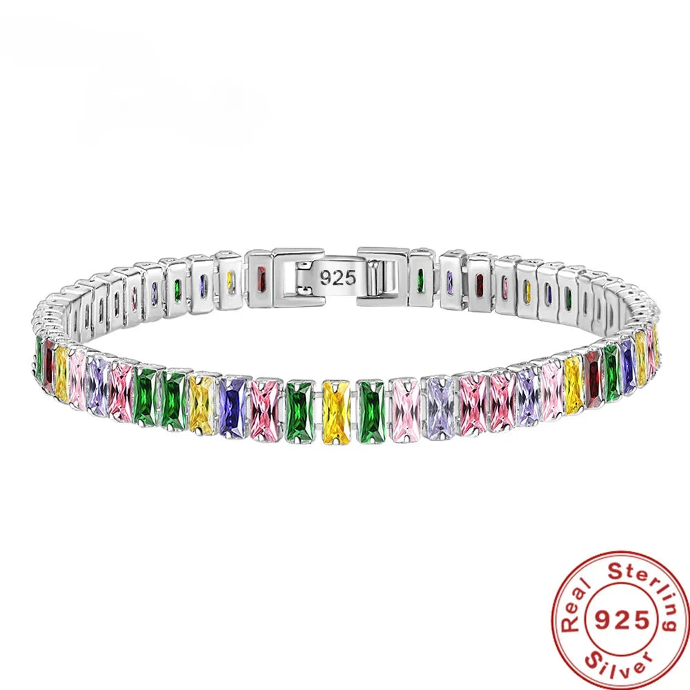 Selection of 925 Sterling Silver Chain Bracelets with Multi-colored Zircons