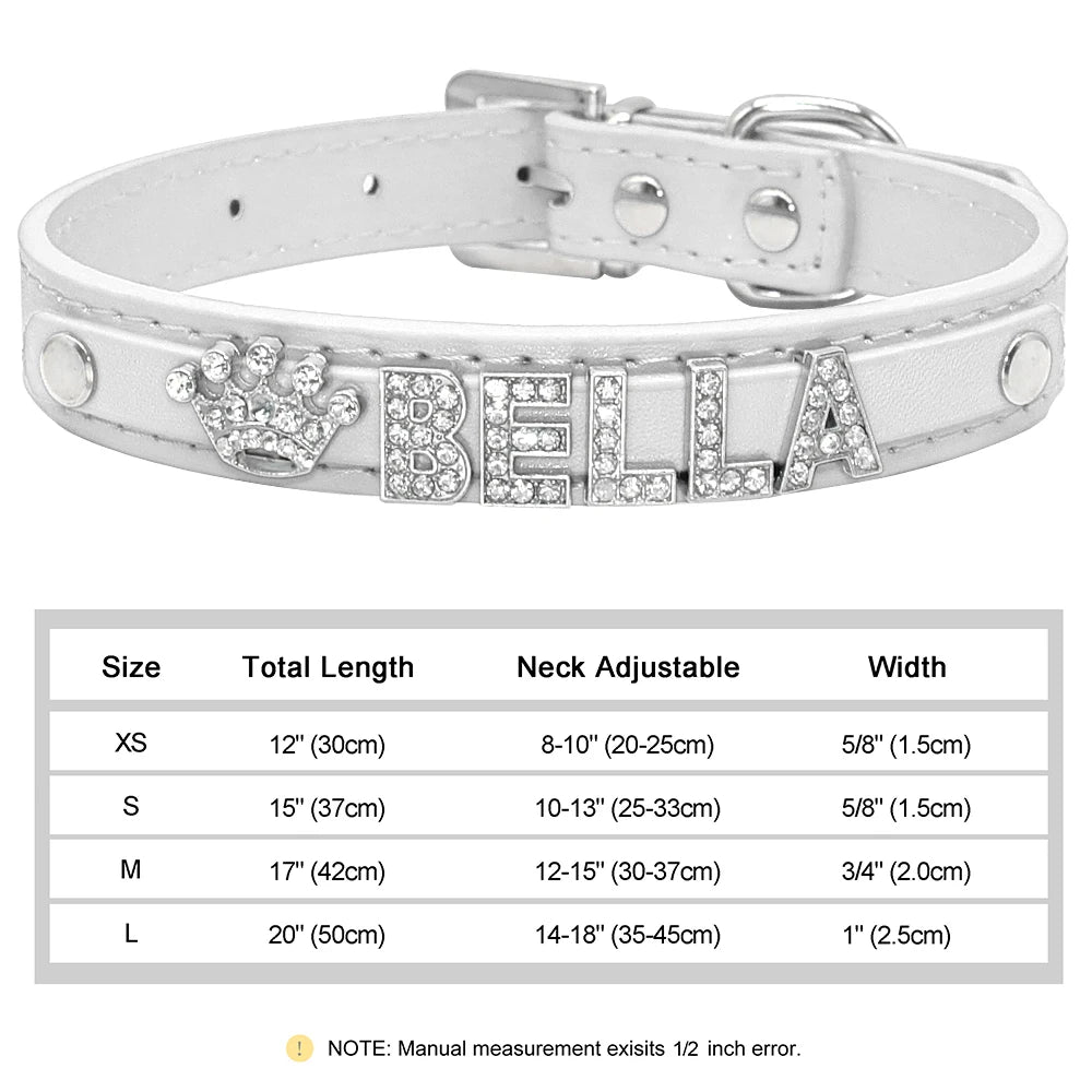 Faux Leather Dog Collar with Rhinestones - Customize, Engrave, Name Tag
