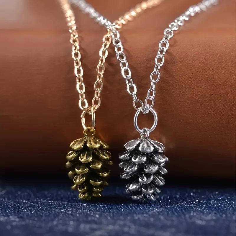 Retro Zinc Alloy Pine Pendant Necklace