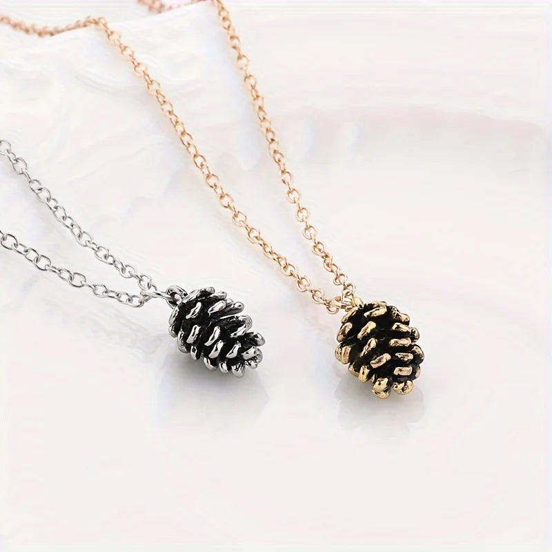 Retro Zinc Alloy Pine Pendant Necklace