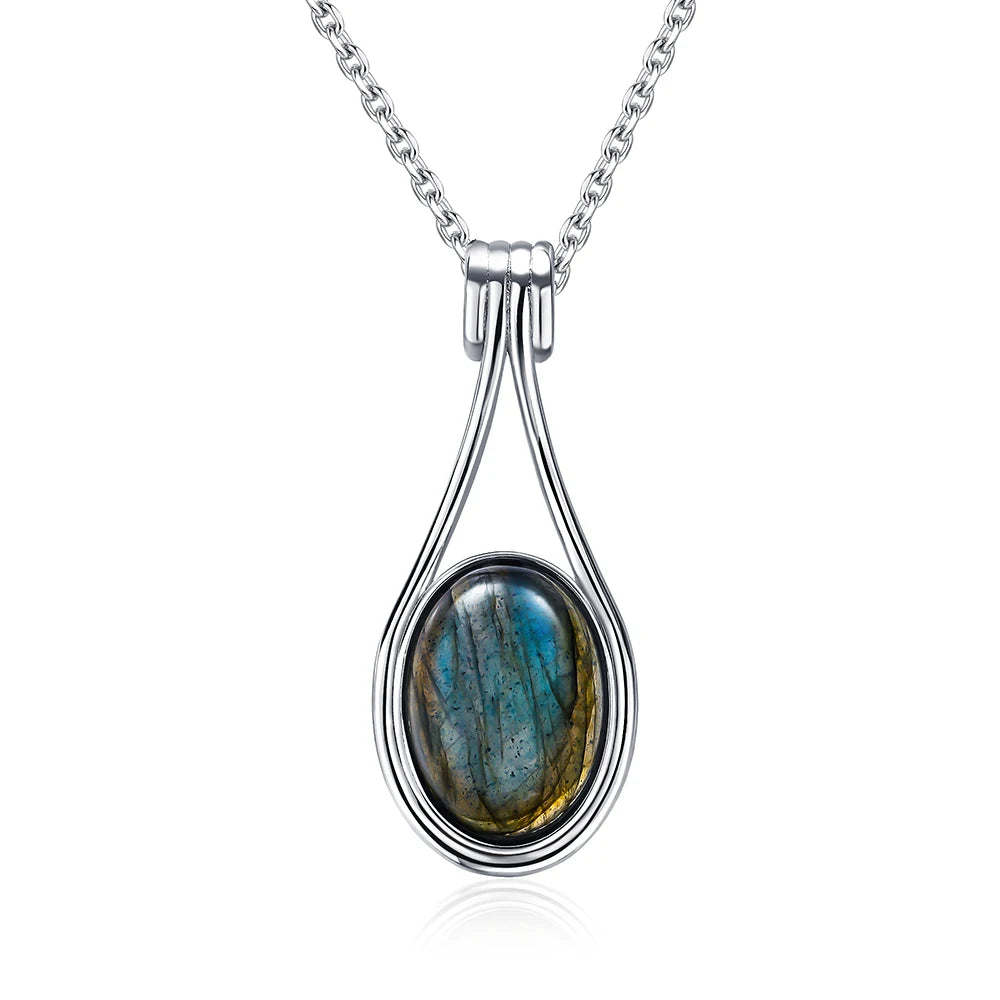 Platinum Plated Sterling Silver Pendant Natural Labradorite