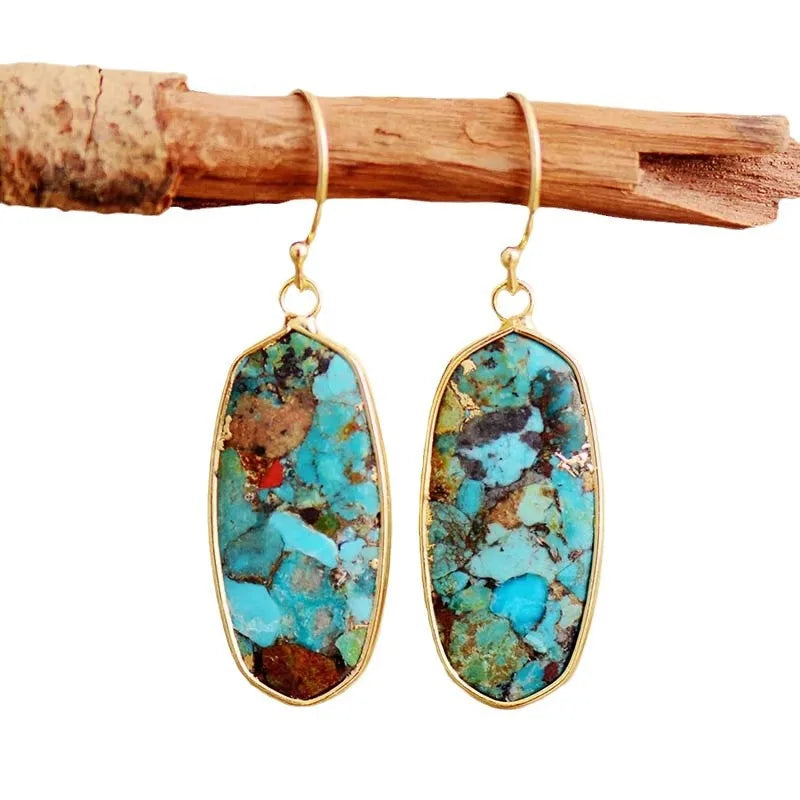 Natural Blue-Brown Stone Cooper Alloy Earrings