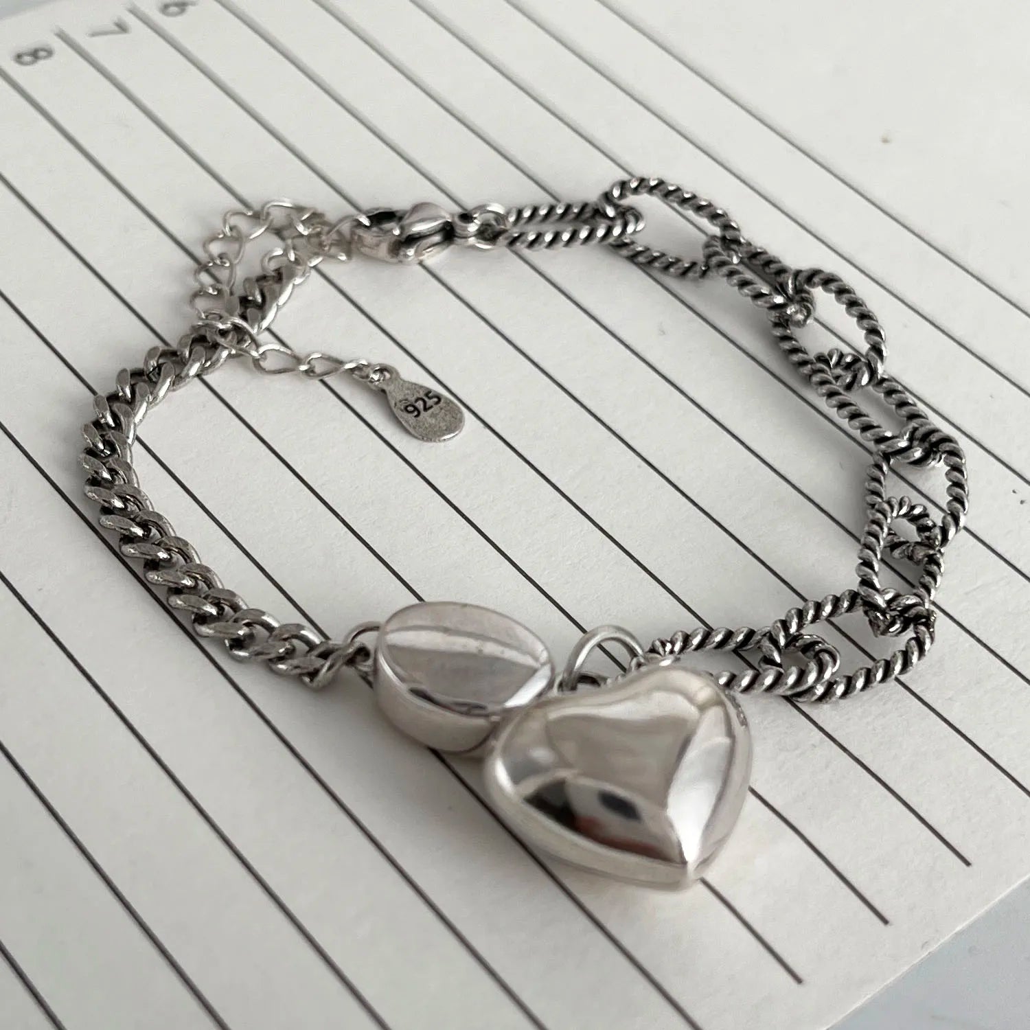 Solid 925 Sterling Silver Charm Bracelet Heart Teddy Love