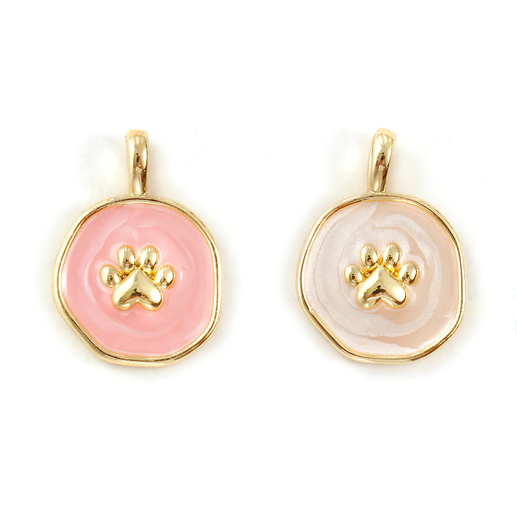 18K Gold Plated Copper Circle Paw Print Charm Pendant - Small & Feminine
