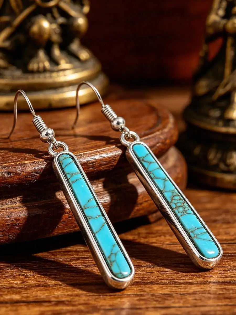 Bohemian Turquoise Long Bar Drop Zinc Alloy Earrings