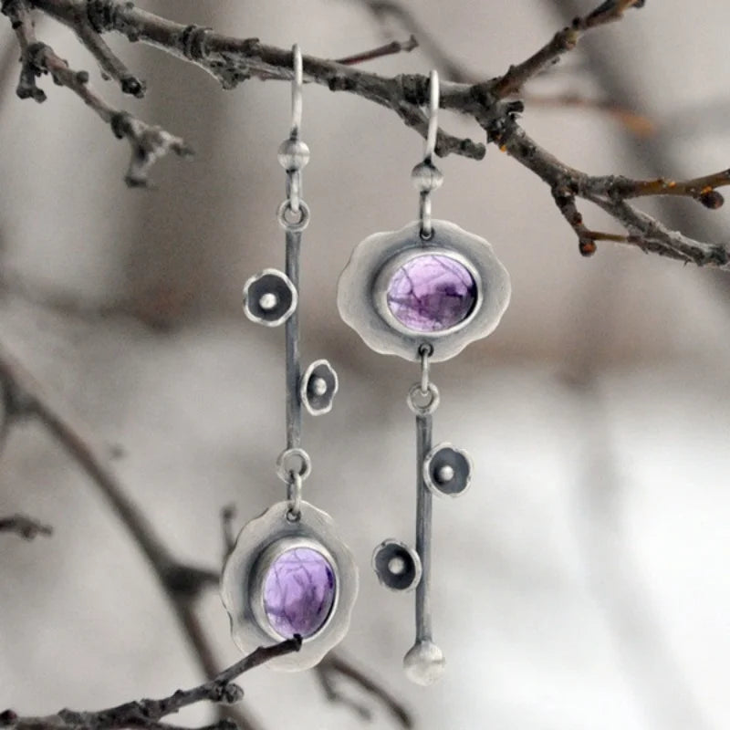 Vintage Inspired Round Stone Flower Alloy Asymmetrical Earrings