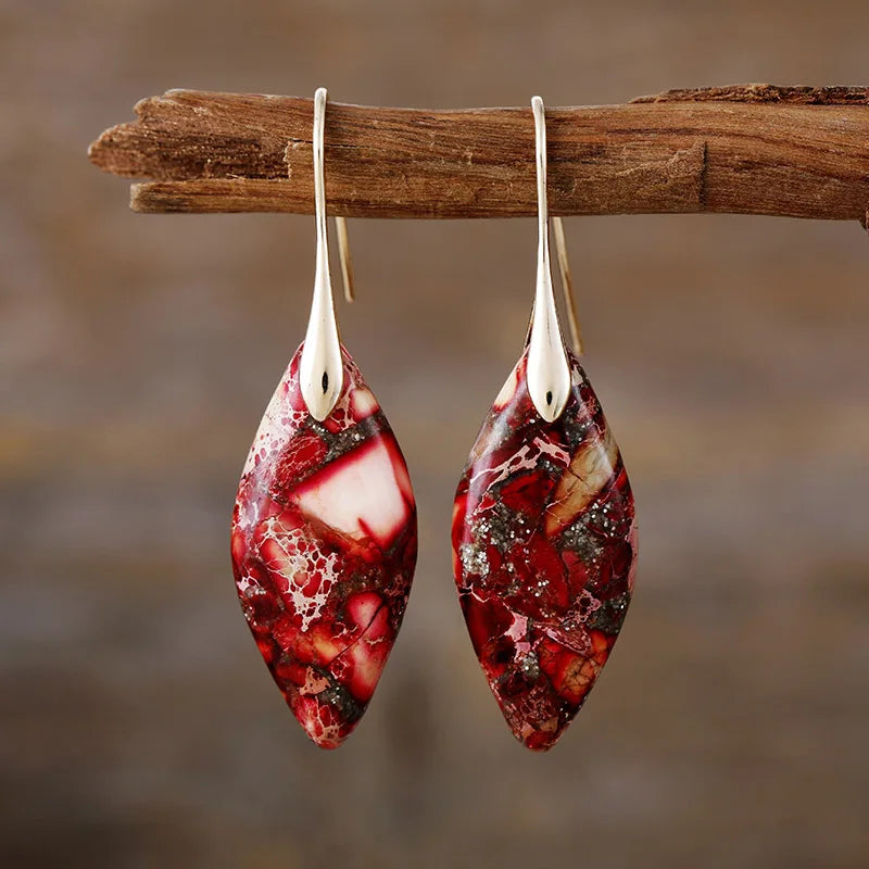 Bohemia Gold Plated Multicolored Natural Stone Leaf Shaped Earrings
