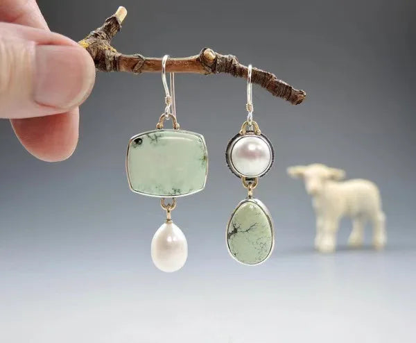Selection of Very Unusual Boho Stone Asymmetric Dangle Alloy Earrings