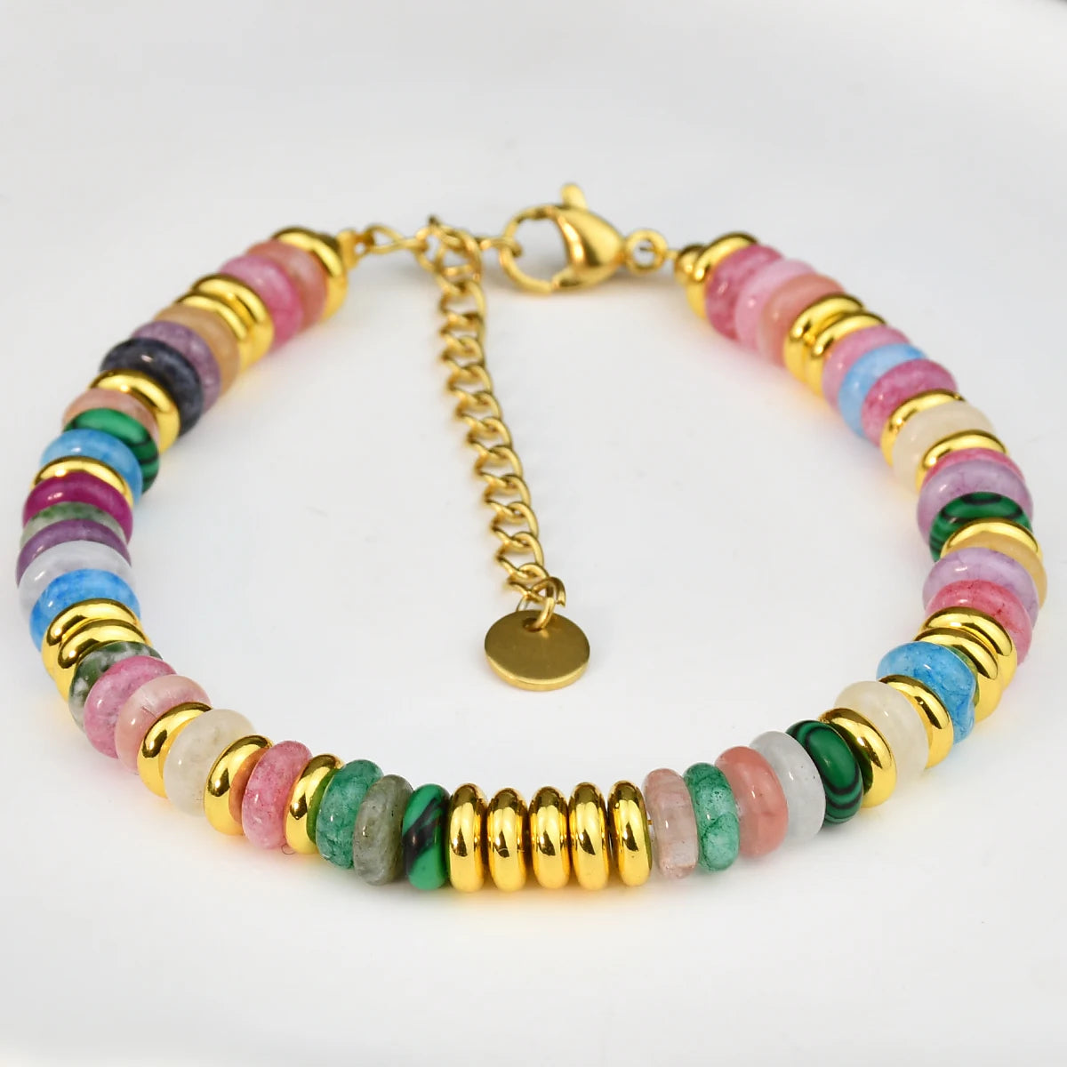 Natural Colorful Beaded Gemstones Boho Stainless Steel Bracelet