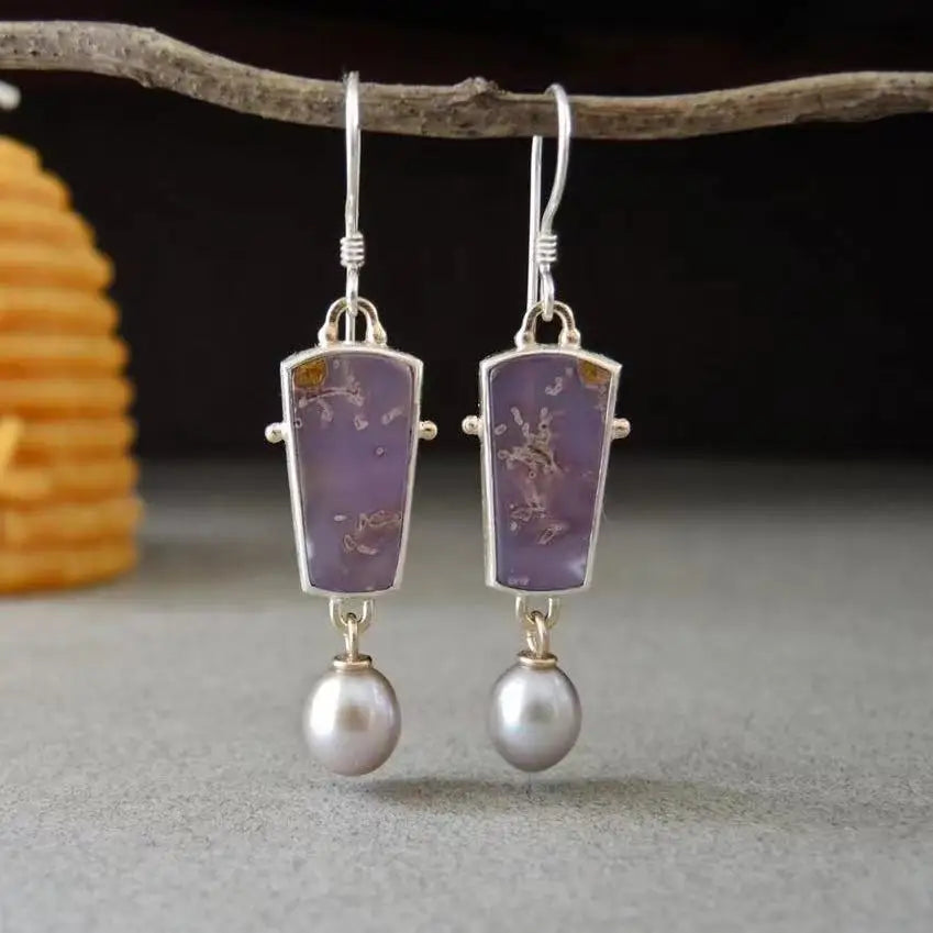 Selection of Very Unusual Boho Stone Asymmetric Dangle Alloy Earrings