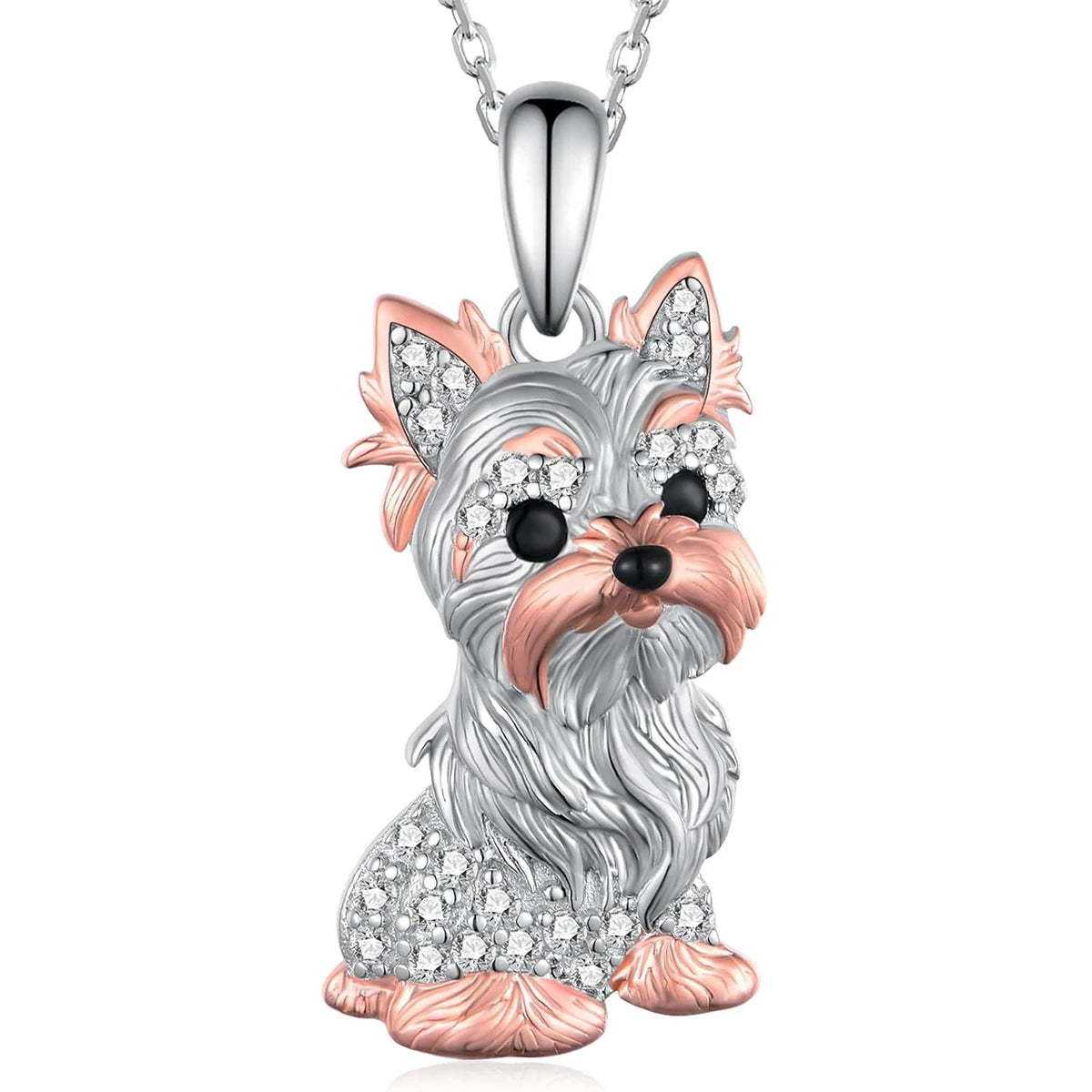 Cute Two-Tone Pink/Silver Gold/Black Yorkshire Dog Pendant Necklace in Zinc Alloy