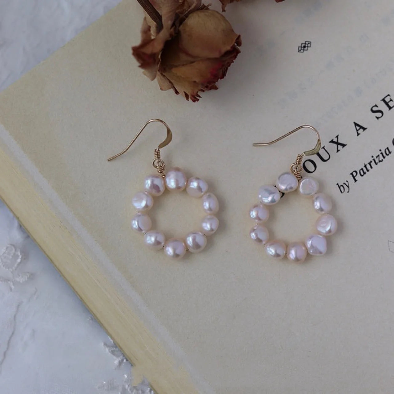Natural Baroque Freshwater Pearl 14K Gold Filled Circle Earrings
