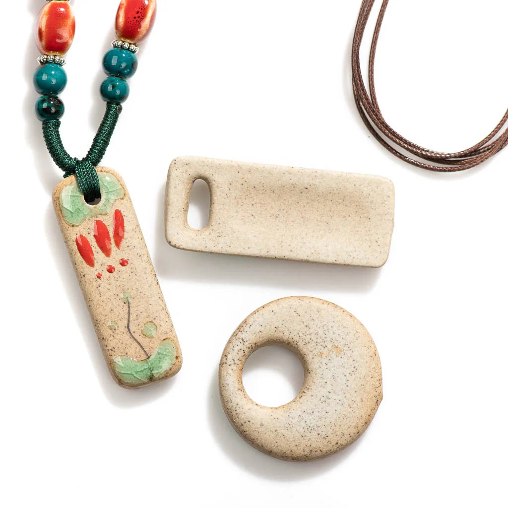 Handmade Ceramic Pendant Beads Necklace Retro