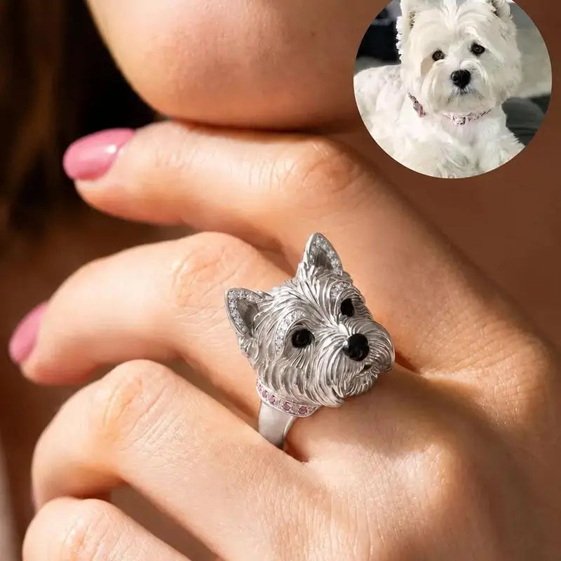 Zinc Alloy Dog Head Rings with Cubic Zirconia Stones - Various Breeds & Styles