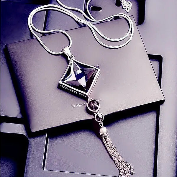 Selection of Bold Long Alloy Necklaces with Large Crystal Pendants