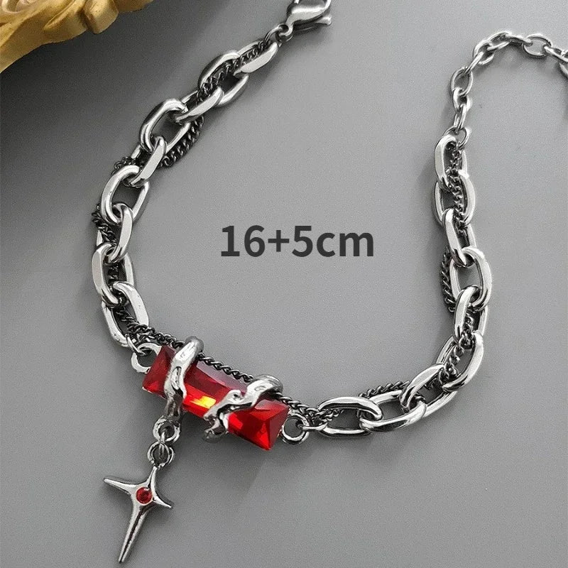 Retro Black Zircon Star Chain Stainless Steel Punk Bracelet