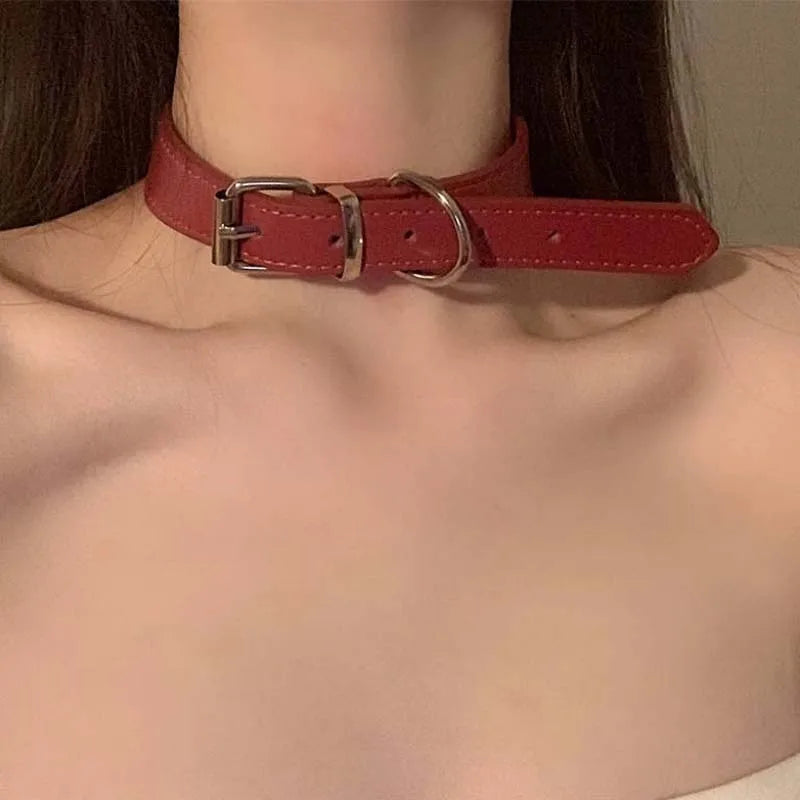 Y2K Punk Dog Claw Bone Choker PU Leather Necklace