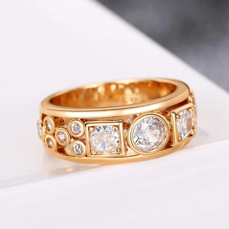Cubic Zirconia Brass Band Ring - Thick & Bold, Round & Square CZ