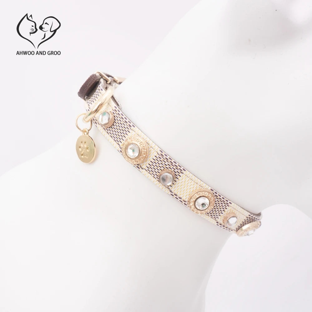 PU Leather Zinc Alloy Collar with Rhinestones & Clover Pendant
