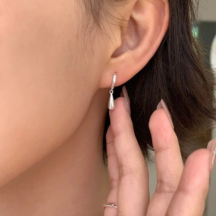 925 Polished Sterling Silver Hoop Teardrop Earrings