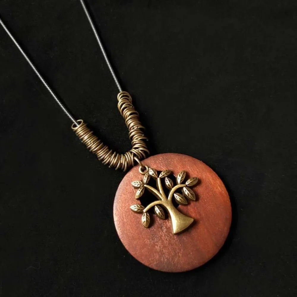 Retro Wooden Pendant Aluminum Alloy Chain Necklace Selection