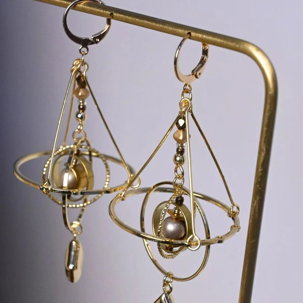 Creative Star Orbit Acrylic Bead Titanium Earrings Geometric