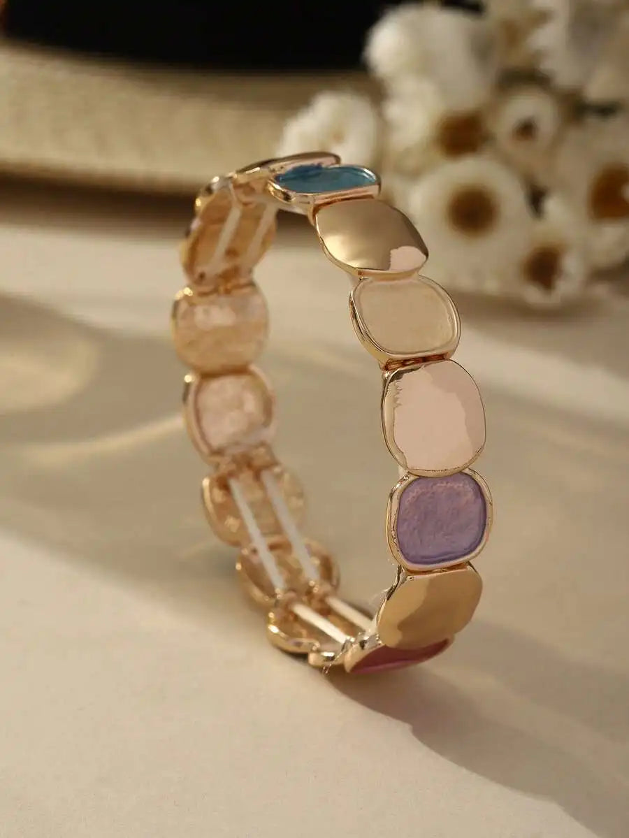 KC Gold Plated Zinc Alloy Soft Shades Stones Stretch Bracelet