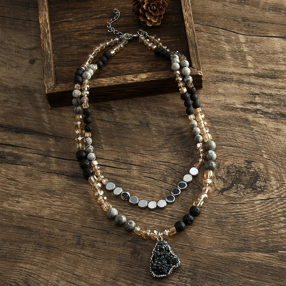 Boho Western Natural Stone Beads Necklace 45 cm