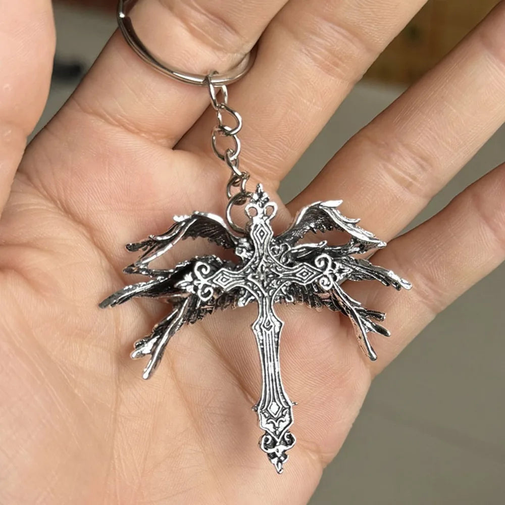 Gothic Wings Cross Pendant Vintage Inspired Zinc Alloy Necklace