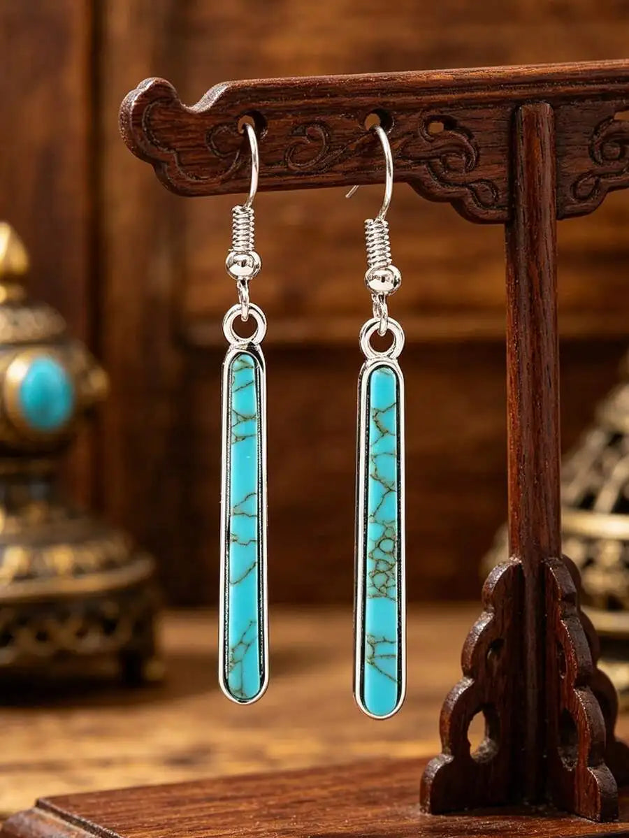 Bohemian Turquoise Long Bar Drop Zinc Alloy Earrings