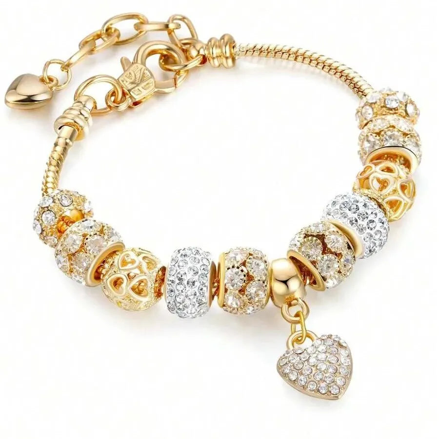 Love Heart Flower Crystal Stone Pendant Charm Copper Bracelet Girls