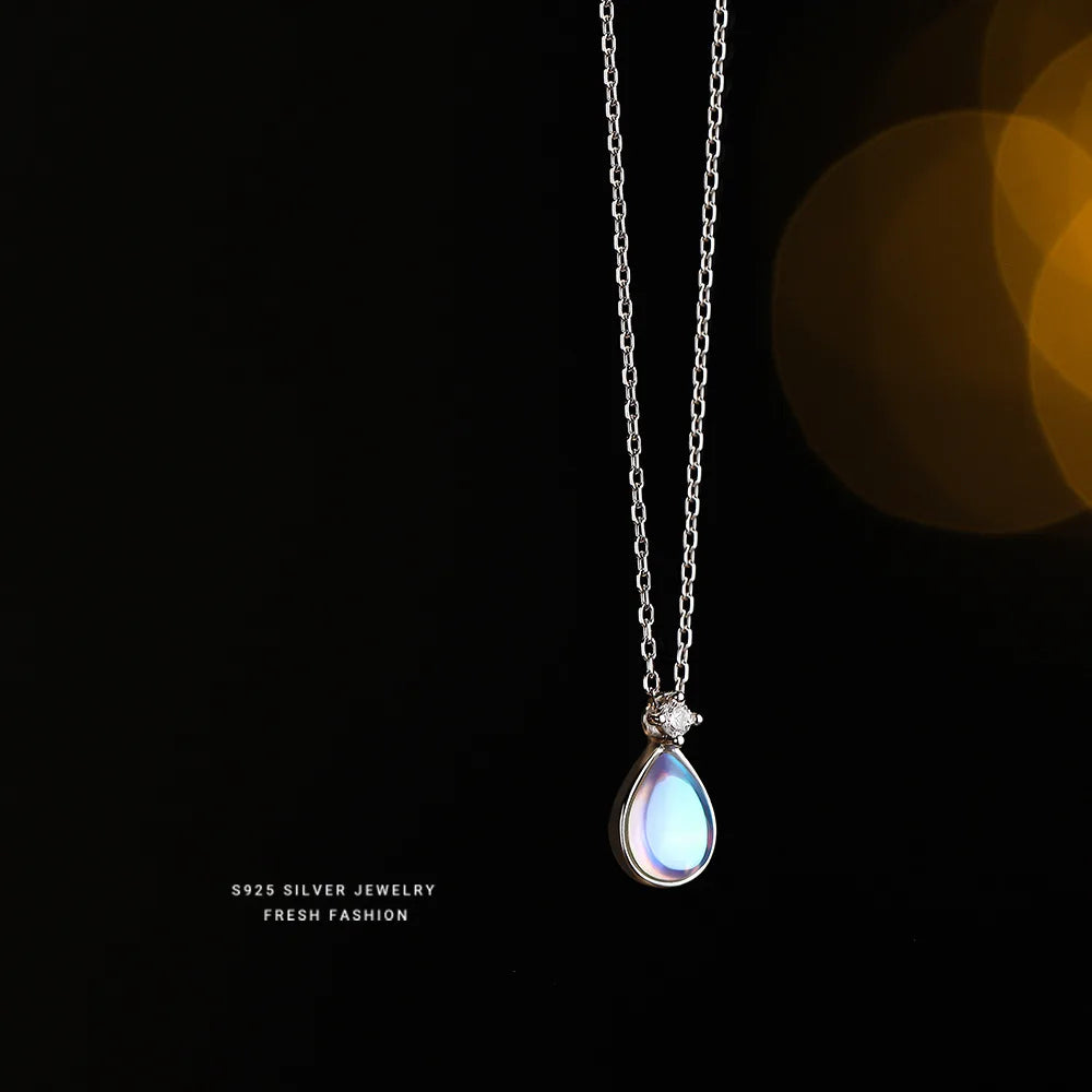 925 Sterling Silver Moonstone Drop Pendant Necklace