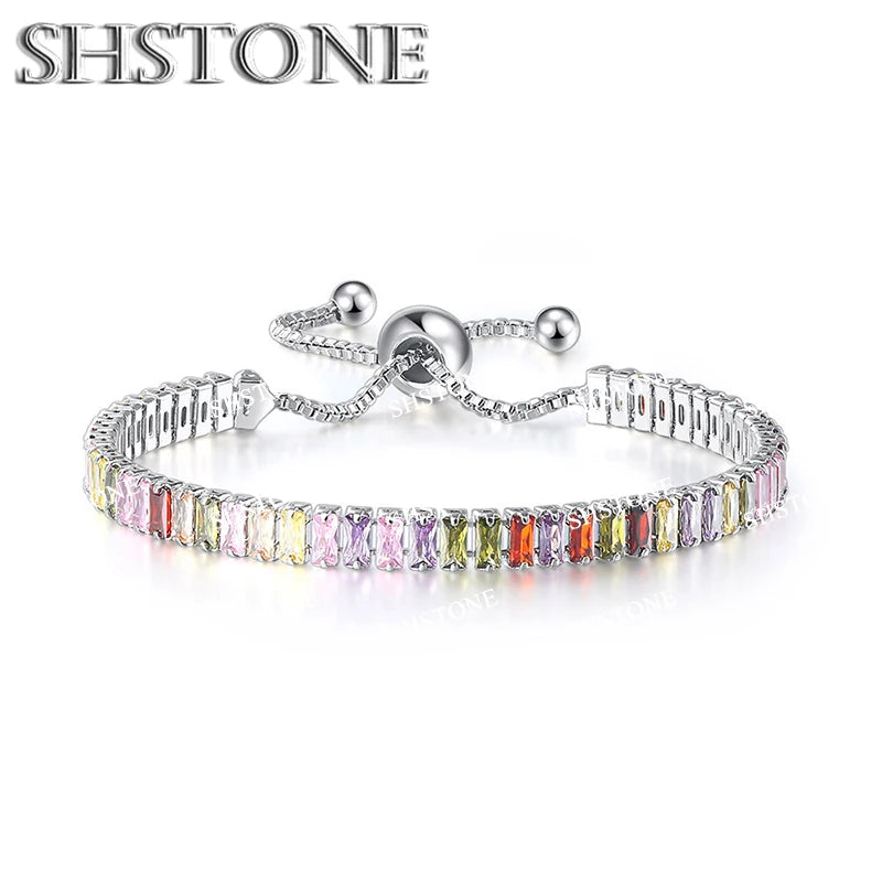Selection of 925 Sterling Silver Chain Bracelets with Multi-colored Zircons