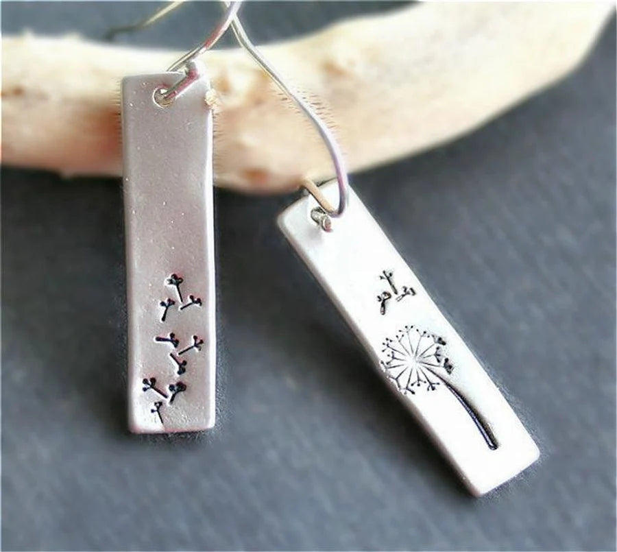 Dandelion Silver Tone Dangle Earrings