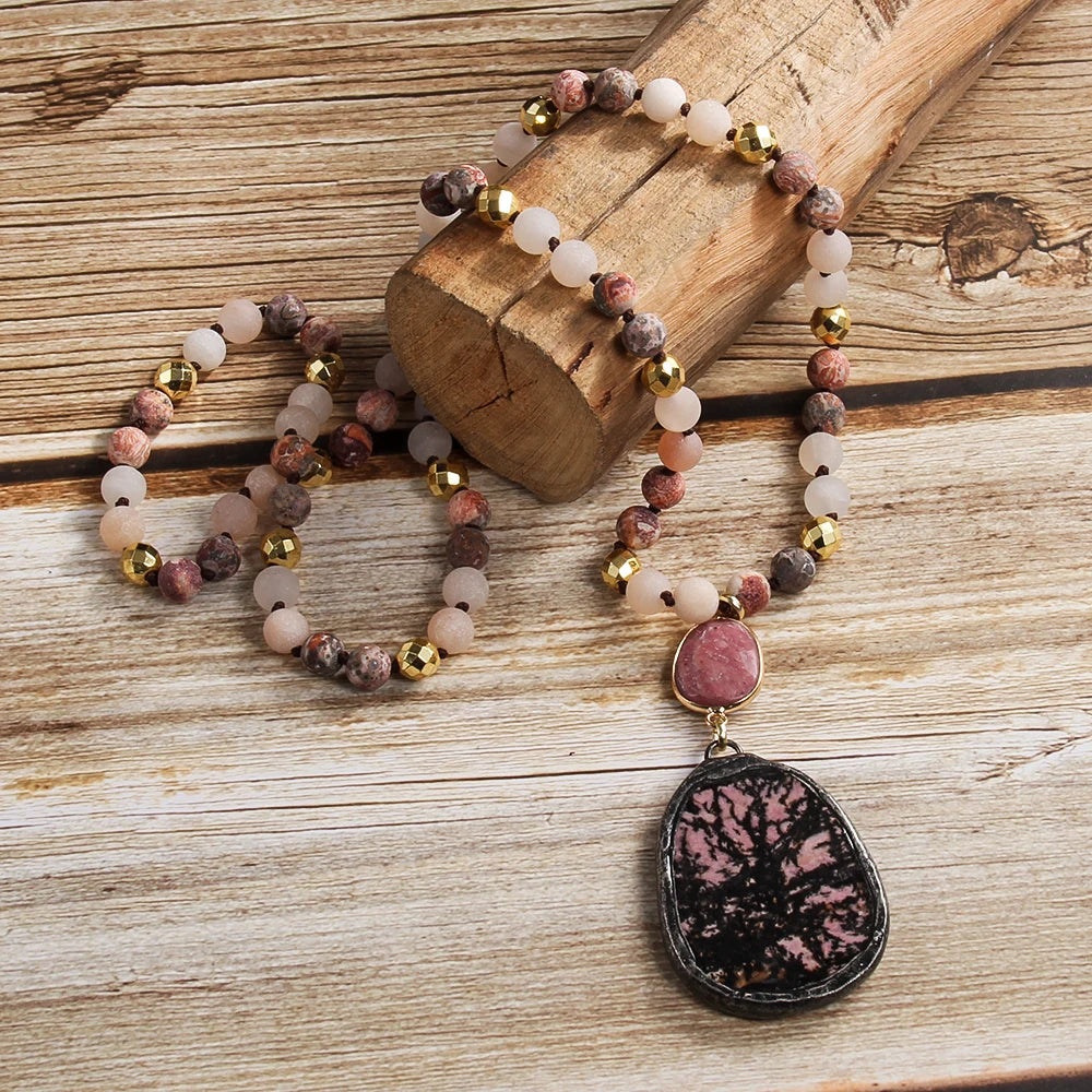 Bohemian Natural Bead Stone Knot Zinc Alloy Long Necklace