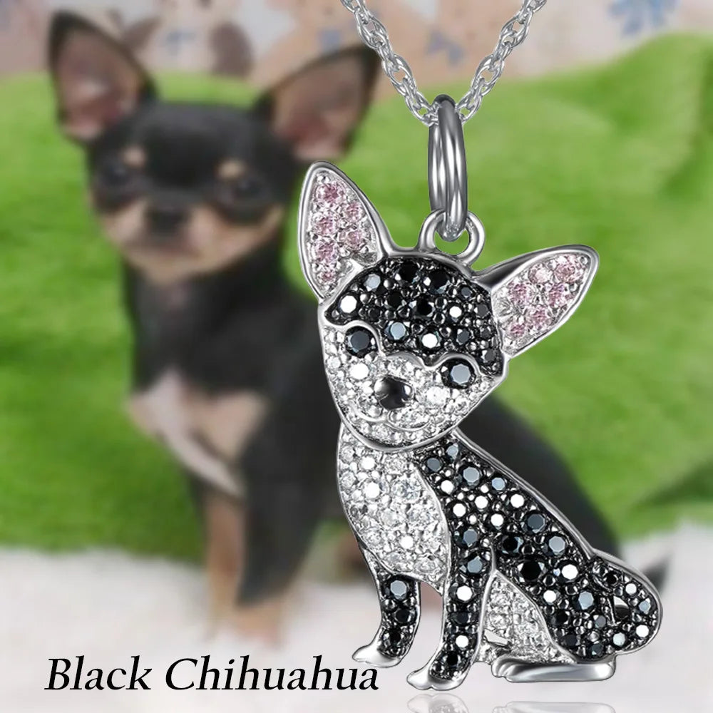 Collection of Dog Pendant Necklaces in Zinc Alloy with CZ Stones - Choose Your Favorite Breed