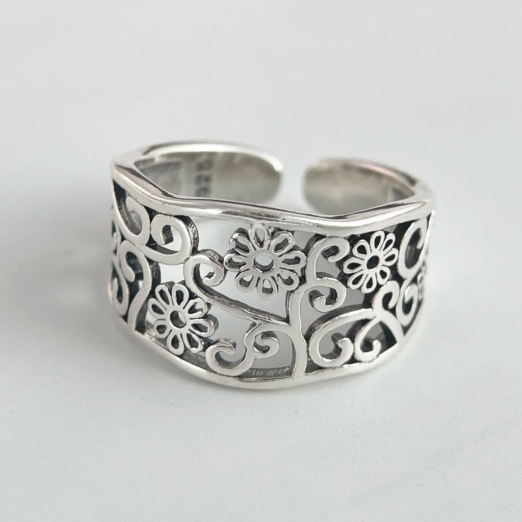925 Sterling Silver Adjustable Flower Ring
