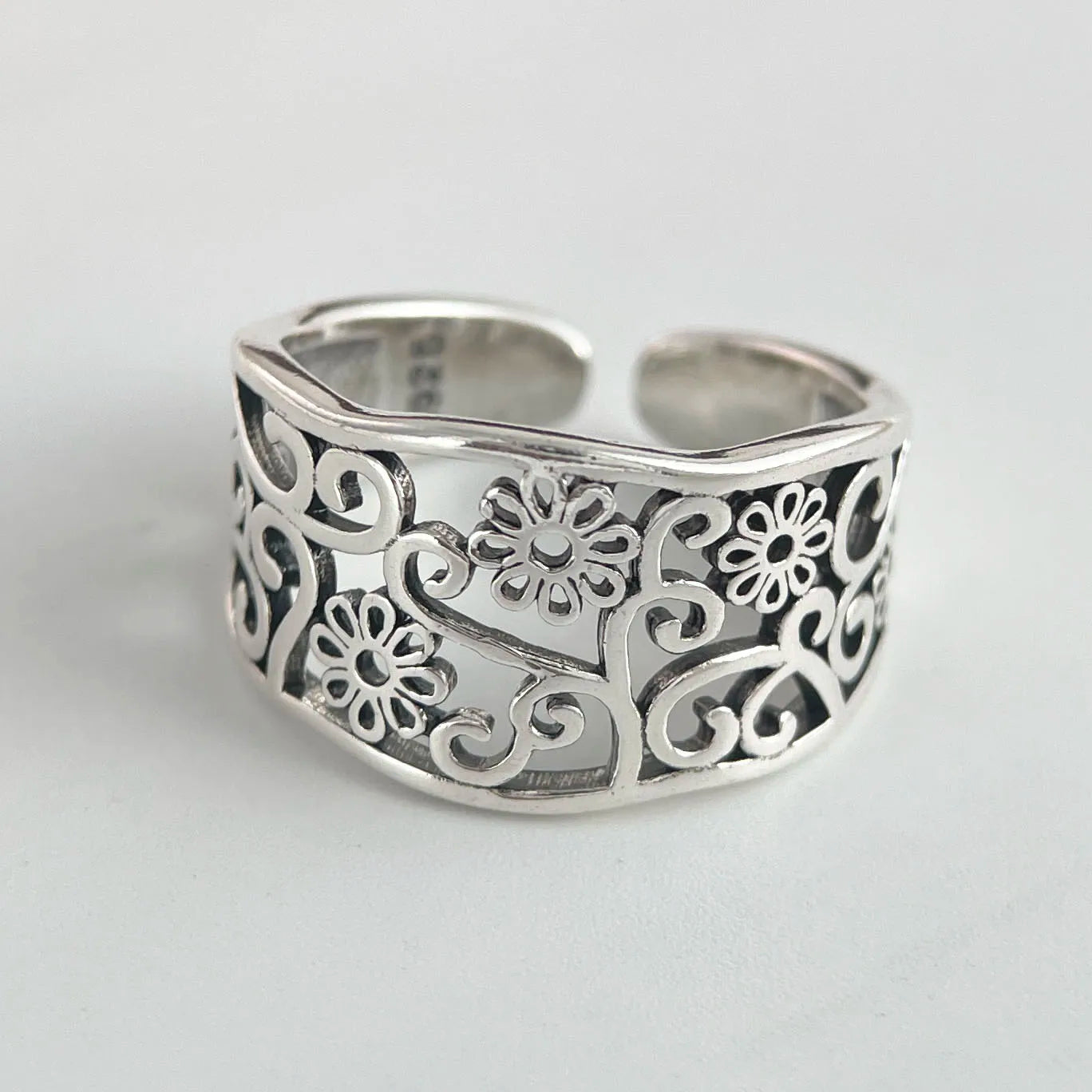 925 Sterling Silver Adjustable Flower Ring