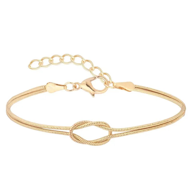 Elegant Stainless Steel Snake Chain Knot Bracelet - Handmade, Minimalist, Expandable