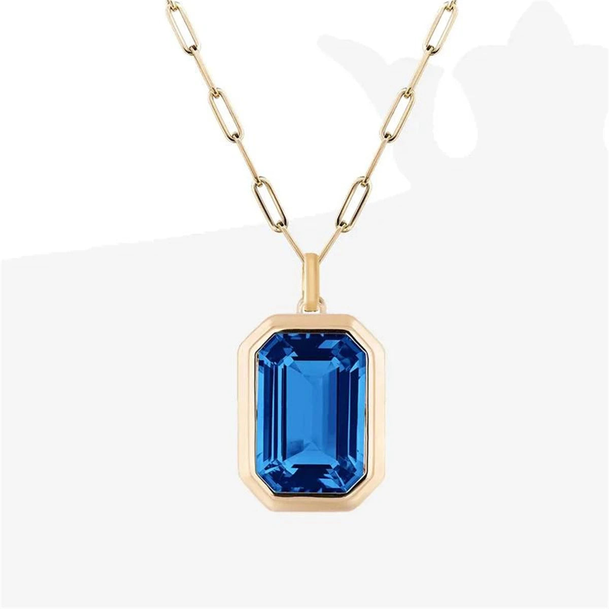 Stainless Steel Square Rock Zircon Pendant Paper Clip Chain Necklace